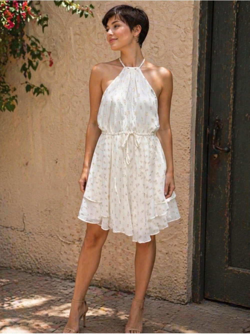 Bebe sleeveless neck tie mini dress